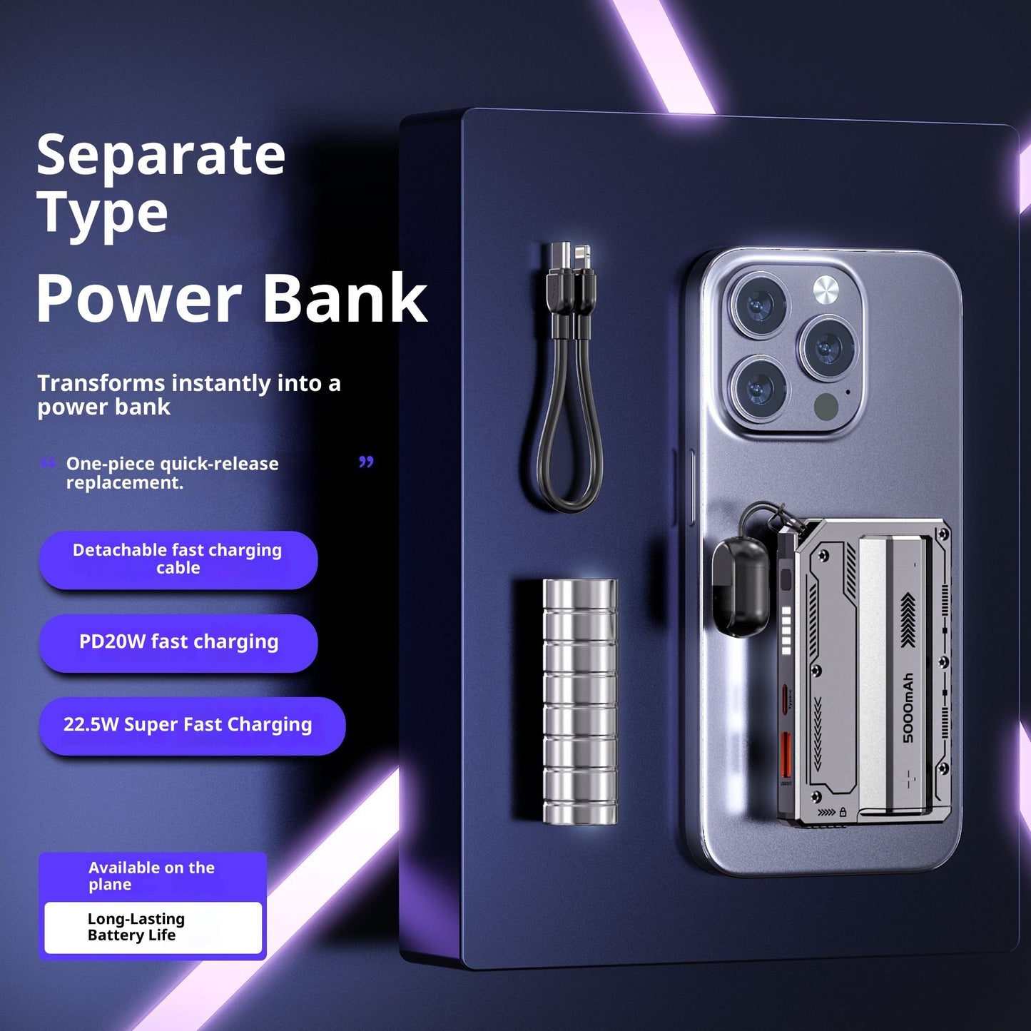 Detachable Mobile Power Cylinder Cell Mini Style Elastic Separation Type Power Bank