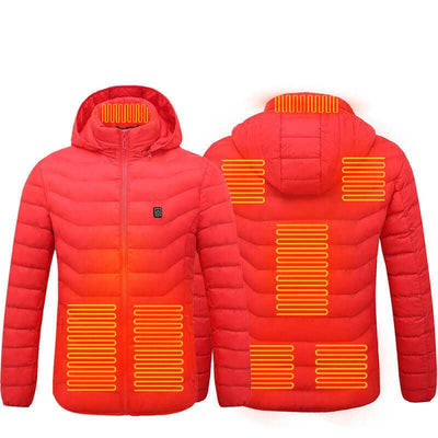 Heated Jacket Coat in blue, black, and red with 🔥hot heating zones for organic warmth control, stylish and lightweight design.