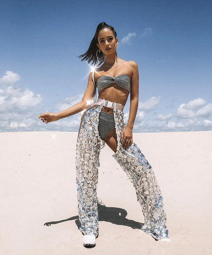 Ladies Split Swimsuit Filigree High Waist Bikini