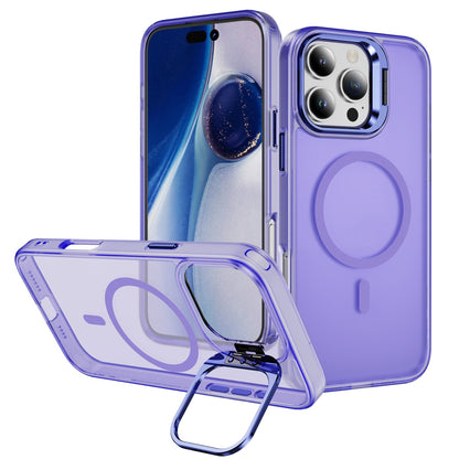 Magnetic phone case lens bracket in light purple color, showcasing a sleek design and magnetic suction feature.
