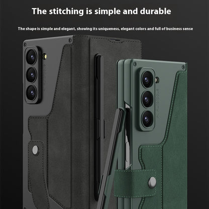 F Folding Phone Case showcasing stylish stitching and unique design in black and green colors for SM-Fold6.