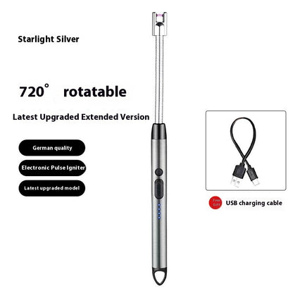 Kitchen Kitchen Burning Torch Gas Stove Natural Gas Electronics with USB charging cable and rotatable design in silver color.