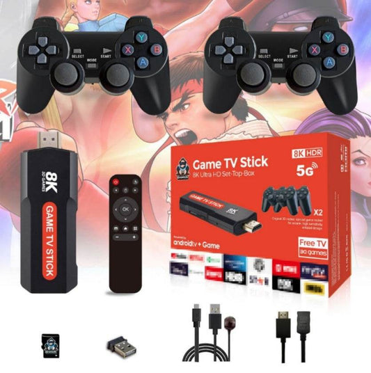 15000 games portable console with two wireless controllers and 8K HDR Game TV Stick