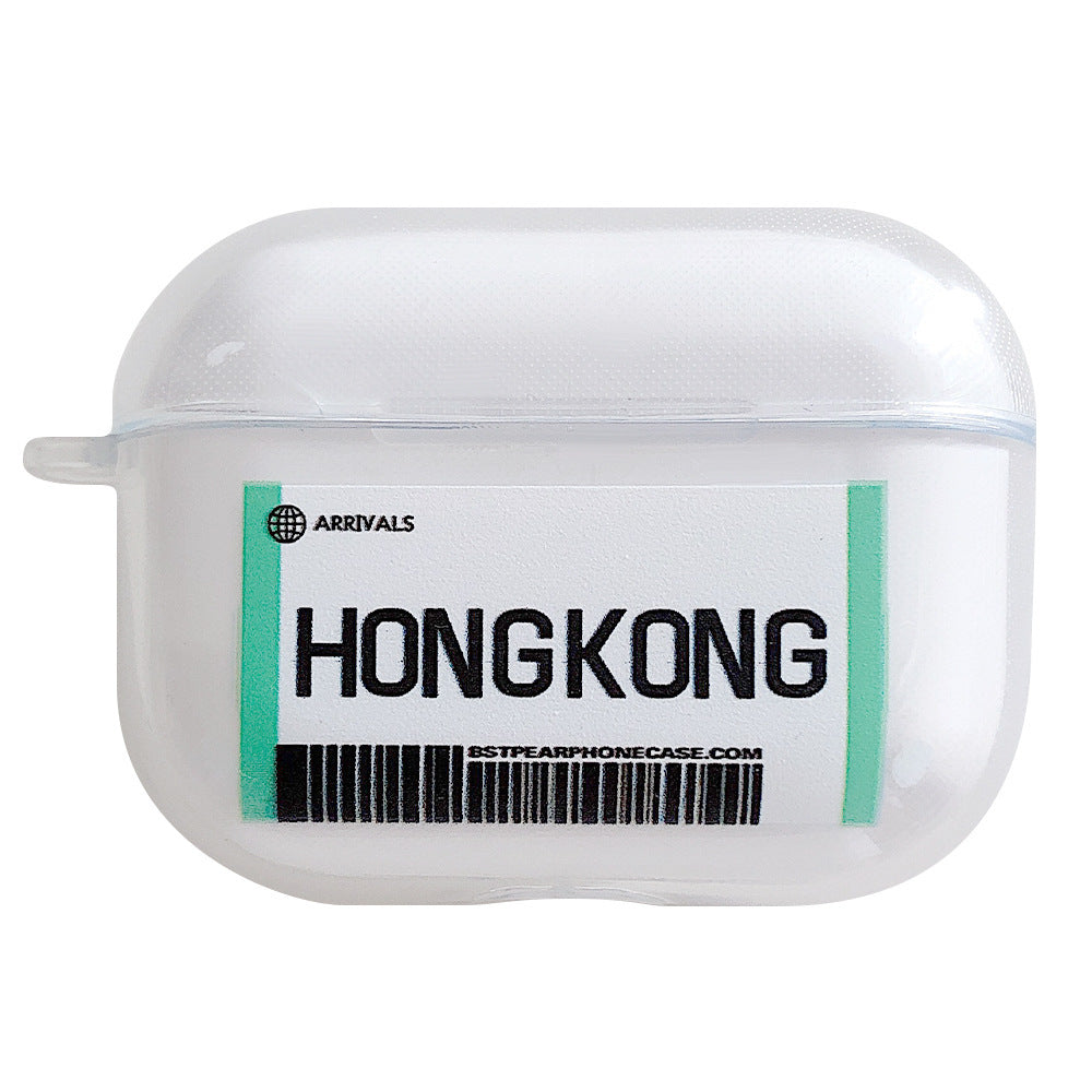 Compatible with Apple, Plane ticket cover city bar code label headphone case for Airpods Pro