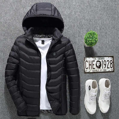 Heated Jacket Coat in blue, black, and red with 🔥hot heating zones for organic warmth control, stylish and lightweight design.