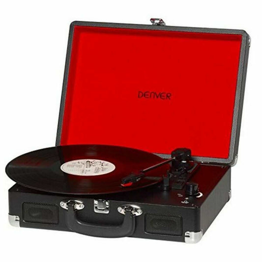 Record Player Denver Electronics VPL 120 Black portable turntable with USB, aux input, and built-in speakers
