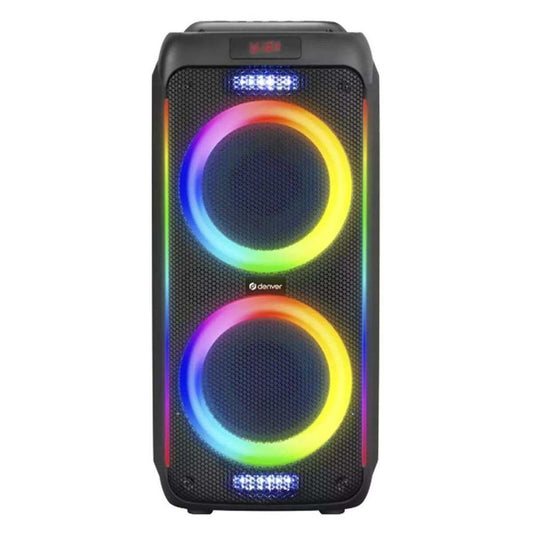 Portable Bluetooth speakers Denver Electronics BPS-458 black with LED lights, USB port, built-in microphone, display, remote control, 1000W power