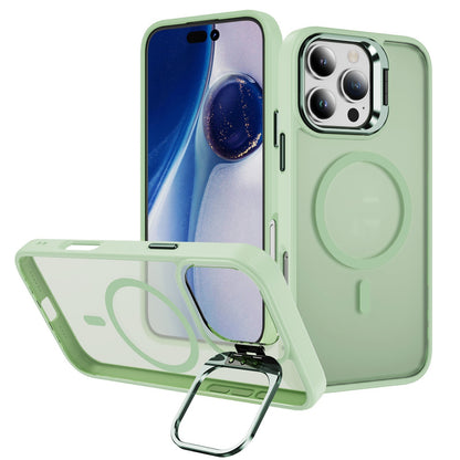 Magnetic phone case lens bracket showcasing mint green design and protective features for smartphone.