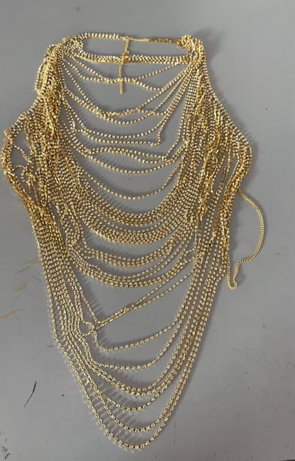 Fashion Chest Chain Jewelry Multilayer Rhinestones