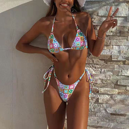Strap Sunflower Bikini Split Swimsuit