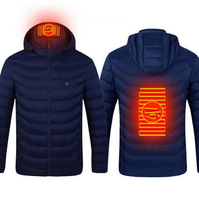 Heated Jacket Coat in blue, black, and red with 🔥hot heating zones for organic warmth control, stylish and lightweight design.