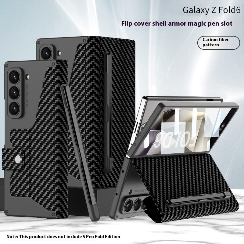 F Folding Phone Case Flip Leather Case Phone Case in carbon fiber pattern, designed for Galaxy Z Fold6.