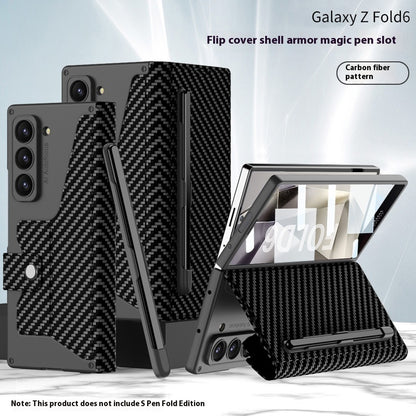 F Folding Phone Case Flip Leather Case Phone Case in carbon fiber pattern, designed for Galaxy Z Fold6.