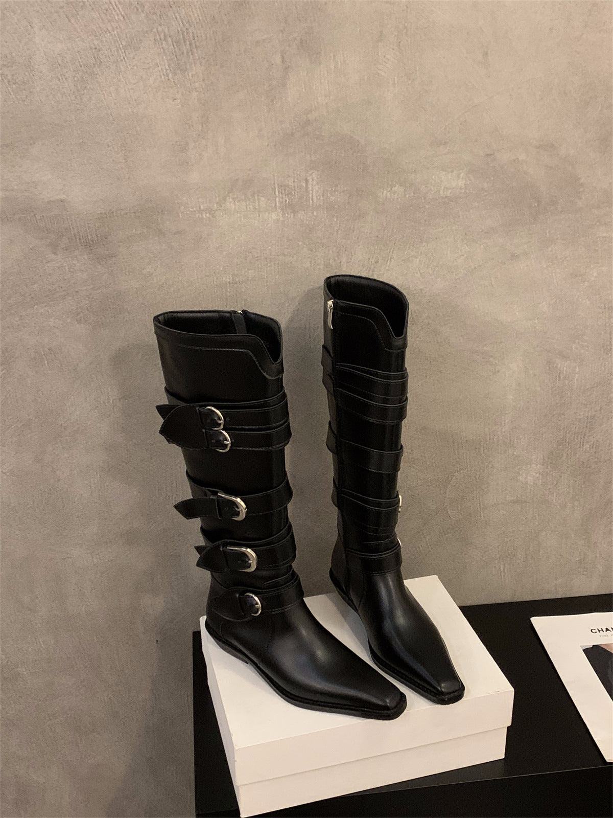 Chunky Heel Pointed Brown Maillard Boots Women's Shoes