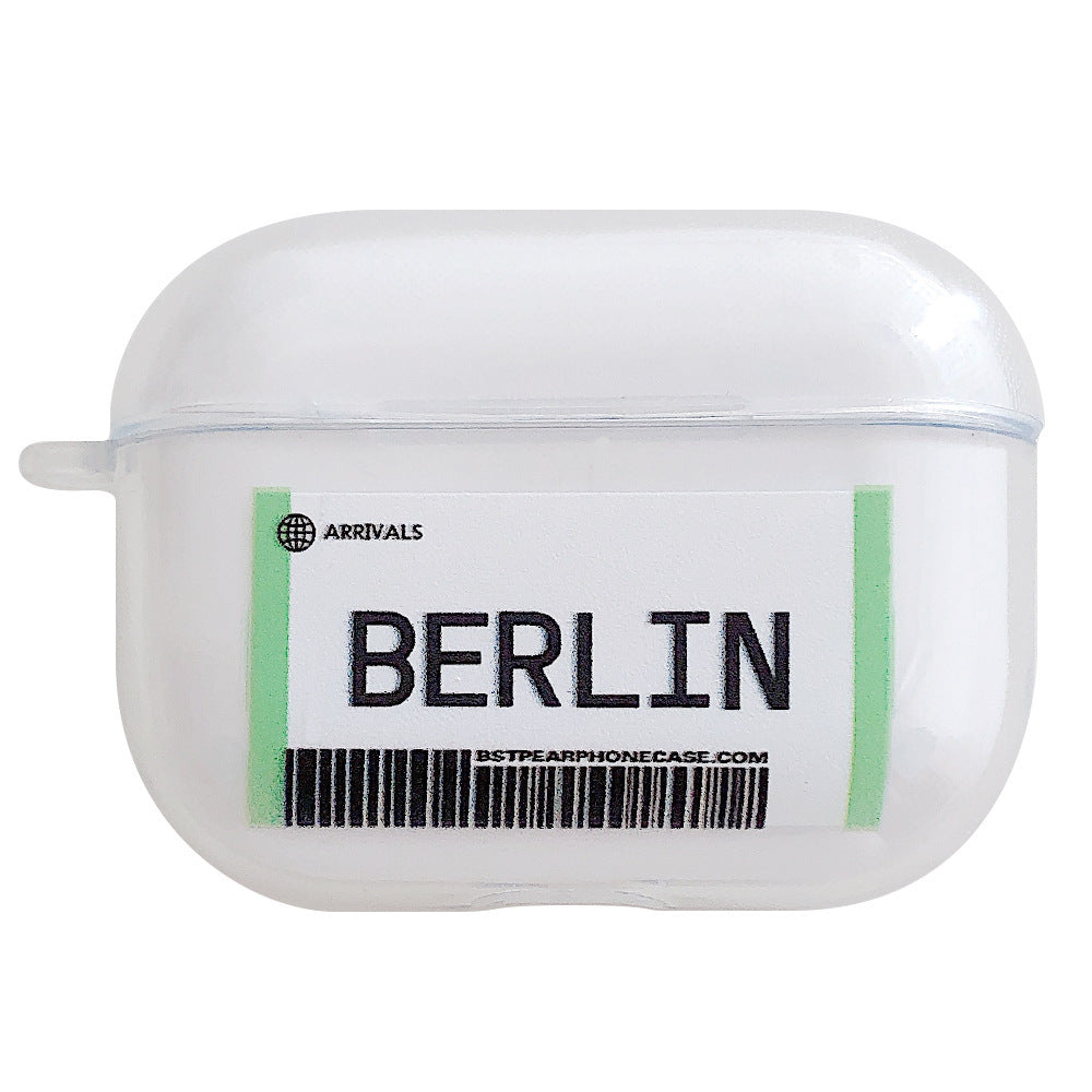 Compatible with Apple, Plane ticket cover city bar code label headphone case for Airpods Pro