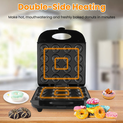 1Pc Mini Donut Maker Machine For Kids Snack Breakfast Desserts With 16 Doughnuts Holes Non Stick Coating Double-Side Heating Plates Overheating Protection