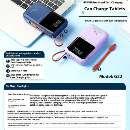 3C Certified 45W Power Bank With Cable 20000 MA Mobile Power Supply
