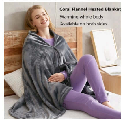 Electric Heated Plush Blanket - Soft & USB Compatible, cozy coral flannel heated blanket for warming whole body.