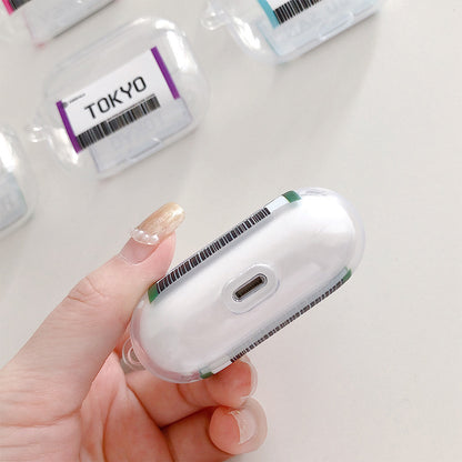 Compatible with Apple, Plane ticket cover city bar code label headphone case for Airpods Pro