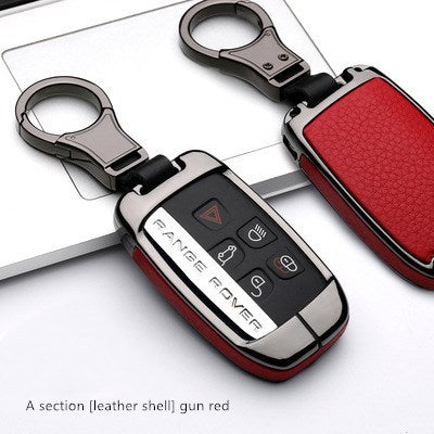 Car key protection case for Land Rover with zinc alloy and red leather, designed to protect original car key.