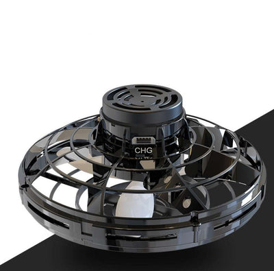 Black mini fingertip gyro interactive toy drone with USB charging port and protective cage design