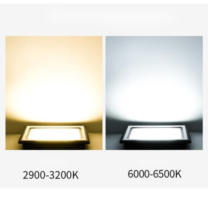 LED flood light options showing color temperatures 2900-3200K and 6000-6500K for outdoor lighting.