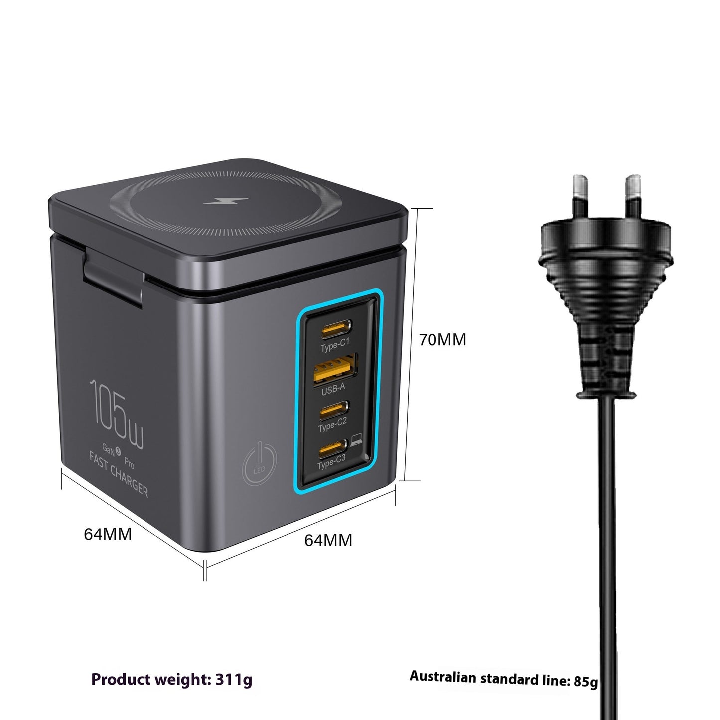 105W Multifunctional Magnetic Wireless Gallium Nitride Charger