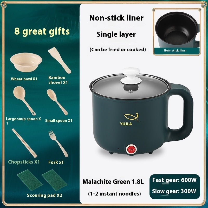Household Electric Cooker Multifunctional Mini Smart Electric Caldron in Malachite Green with non-stick liner and accessories.