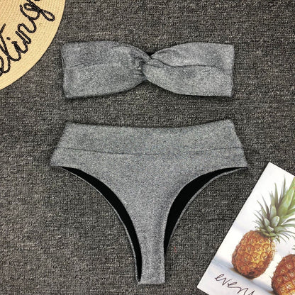 Ladies Split Swimsuit Filigree High Waist Bikini