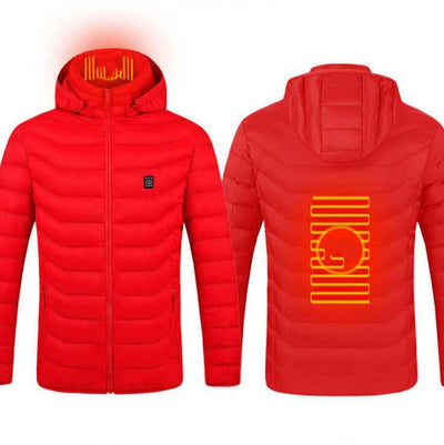 Heated Jacket Coat in blue, black, and red with 🔥hot heating zones for organic warmth control, stylish and lightweight design.