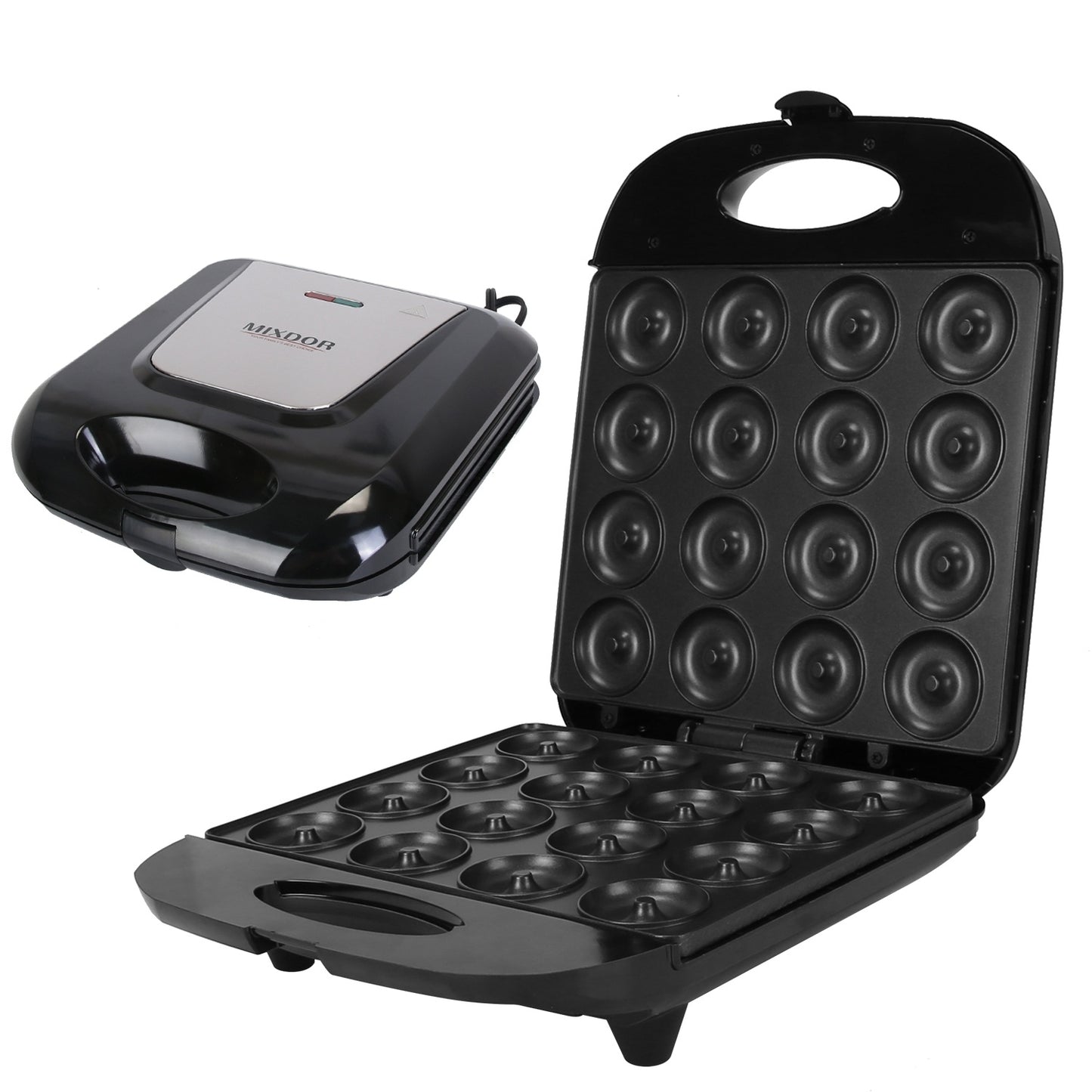 1Pc Mini Donut Maker Machine For Kids Snack Breakfast Desserts With 16 Doughnuts Holes Non Stick Coating Double-Side Heating Plates Overheating Protection