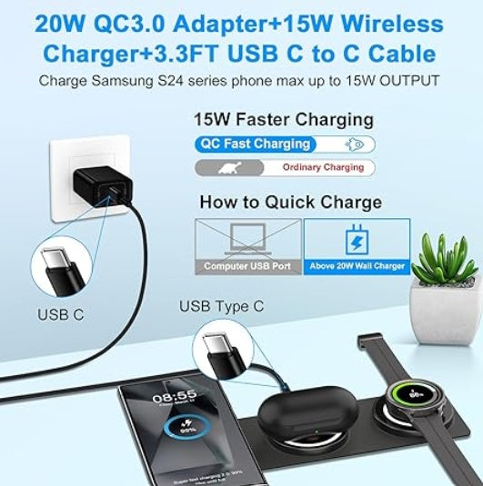 Wireless Charger For Phone, Watch & Earbuds