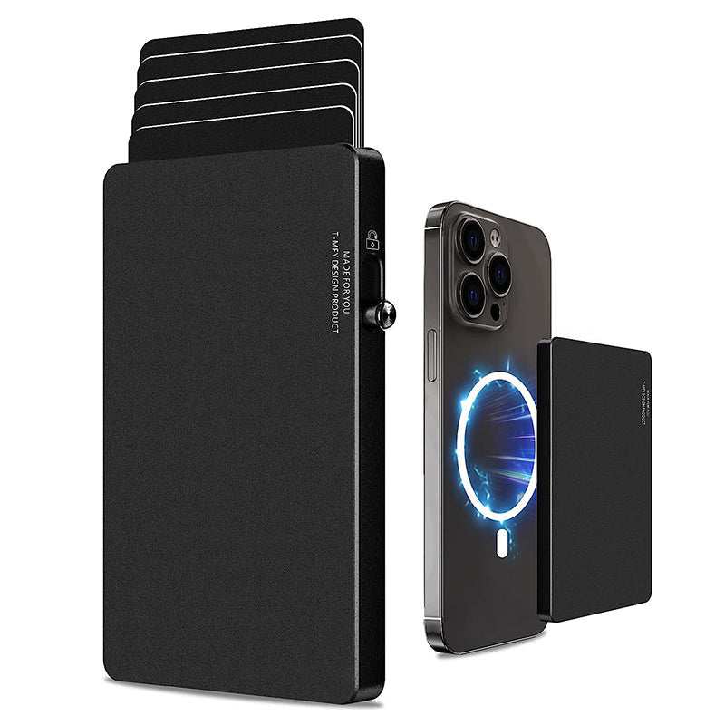 All-aluminum pop up slide RFID blocking slim metal card wallet for men with quick access and compact design