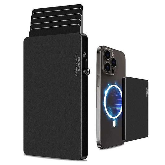 All-aluminum pop up slide RFID blocking slim metal card wallet for men with quick access and compact design