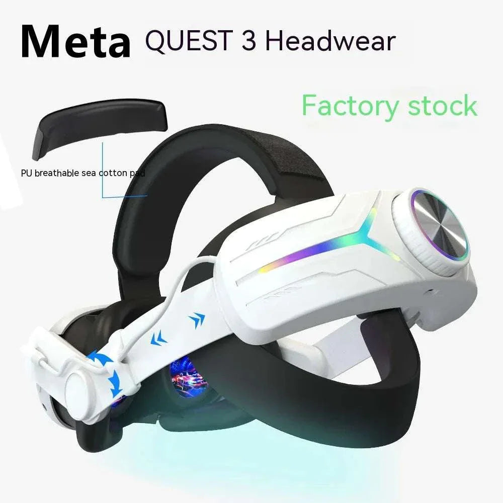 Ammonium Bicarbonate VR Headset white Meta Quest 3 headwear with adjustable straps and breathable padding for immersive virtual reality experience