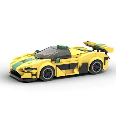P1 GTR Speed Series Kit MOC-compatible yellow LEGO supercar model with green stripes