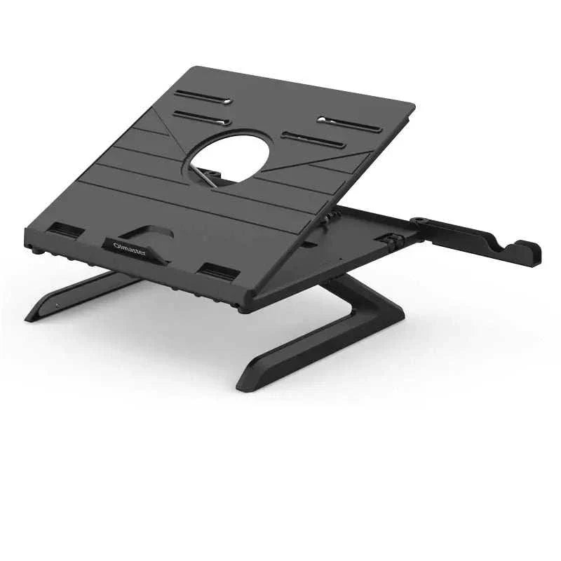 Multi-functional foldable laptop stand with adjustable height and aluminum base in black color