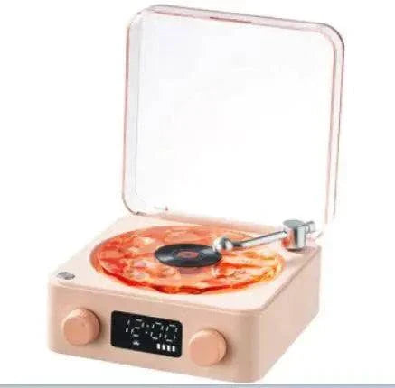 Portable retro Bluetooth turntable speaker with nature sounds and 360° audio.