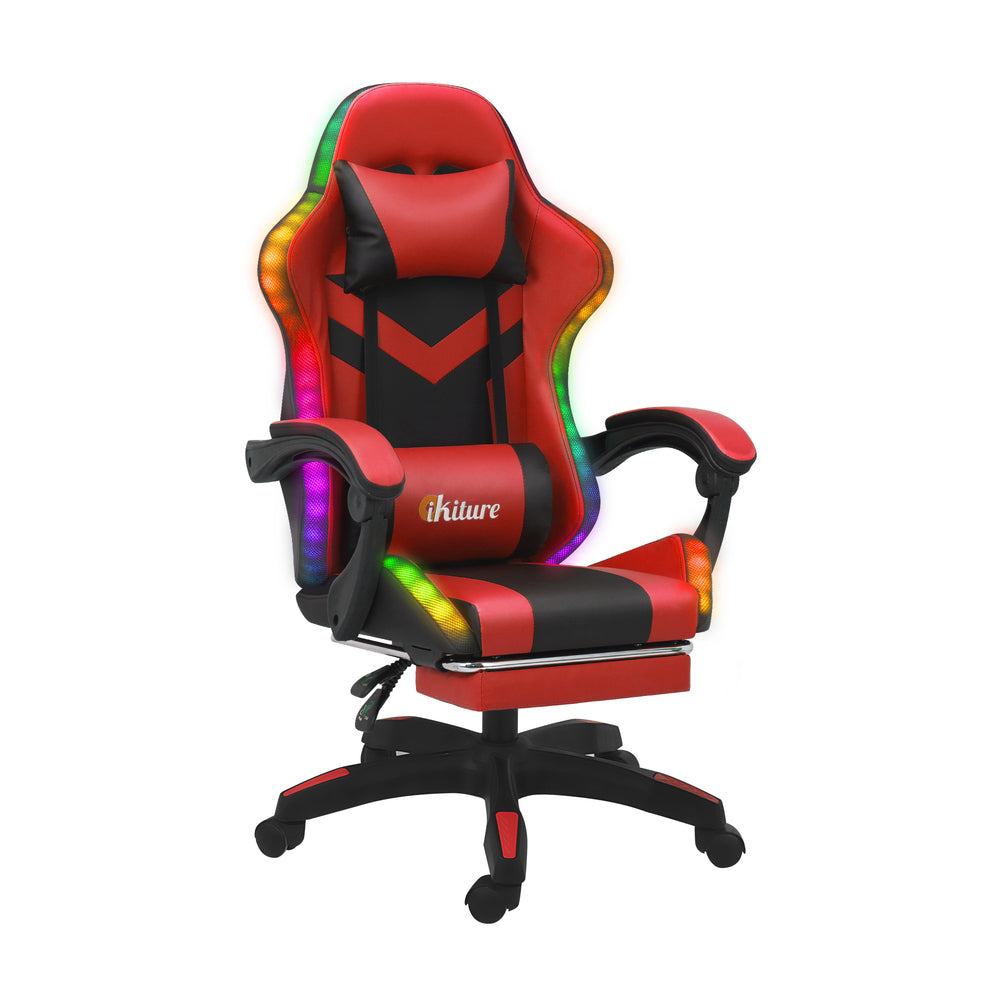 NNEED Racing Gaming Chair black and red with RGB LED lights, 8-point massage, retractable footrest, and adjustable features