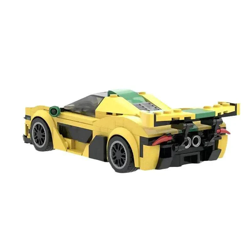 P1 GTR Speed Series Kit MOC-compatible yellow LEGO supercar model rear view