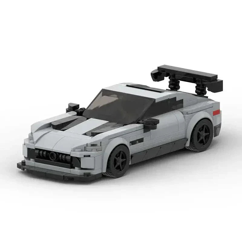 Grey Mercedes AMG GT model kit car with rear spoiler and black wheels