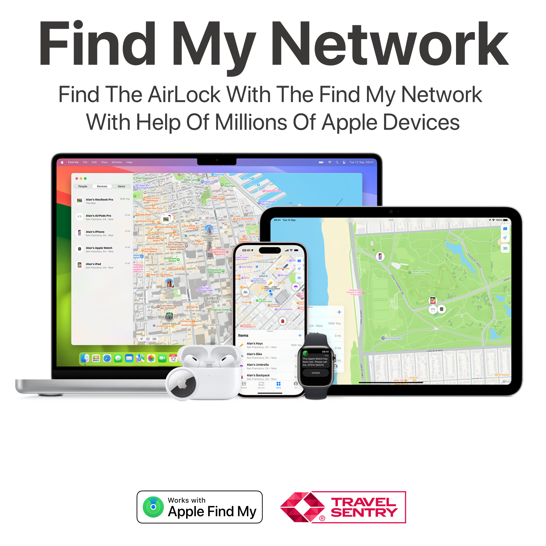 AirLock smart TSA travel lock with Apple Find My network compatibility for anti-loss security