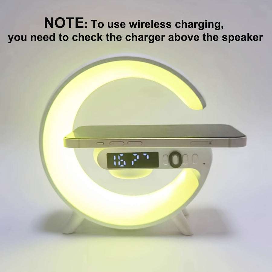 G shaped wireless charger stand with LED clock and night light for fast charging phones