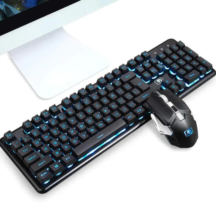 Wireless gaming keyboard and mouse set with RGB backlight and ergonomic design for PC gaming