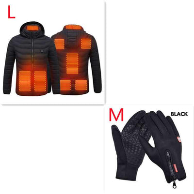 Heated Jacket Coat in blue, black, and red with 🔥hot heating zones for organic warmth control, stylish and lightweight design.