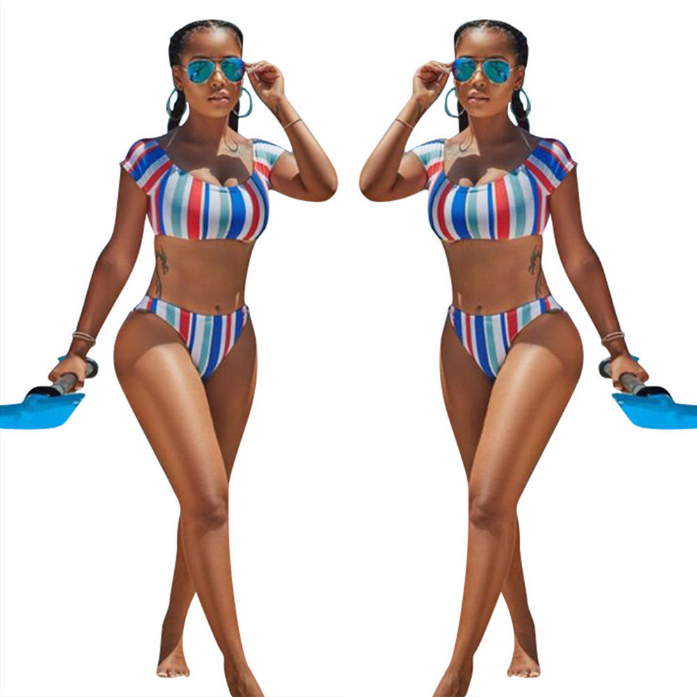 Split Bikini Striped Two-piece Swimsuit