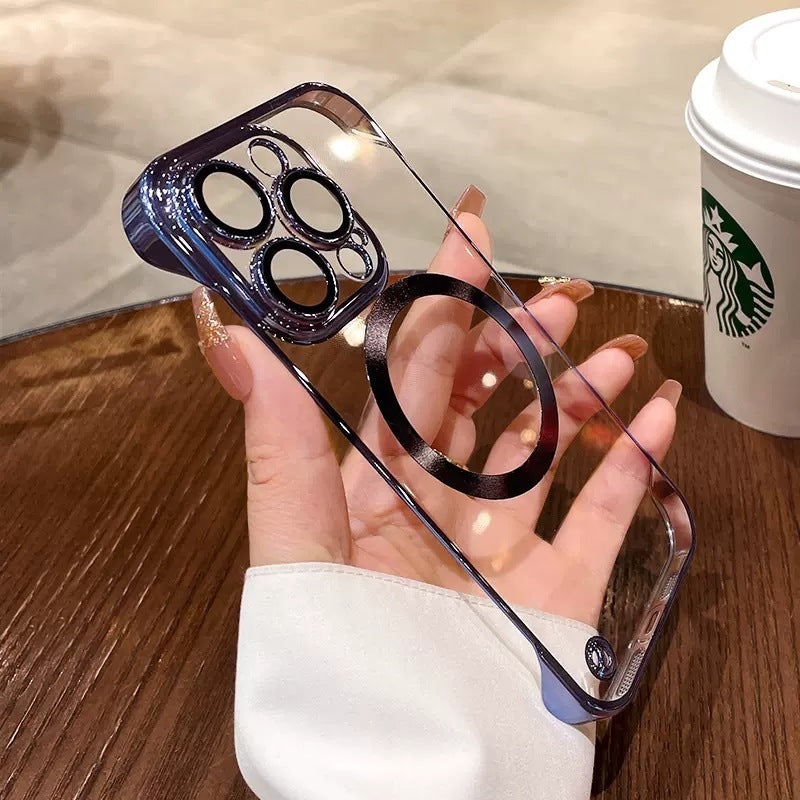 Plastic Dustproof Net Electroplating Frameless Phone Case I Magnetic Hard Shell
