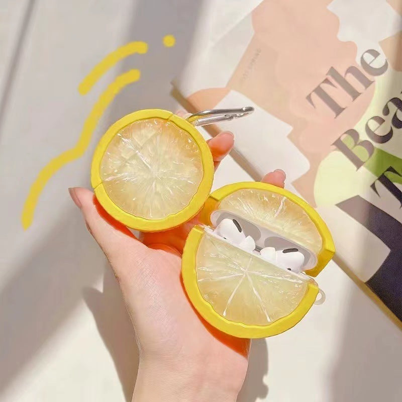 Creative Lemon Headphone Case Airpods1 2pro3 Generation Bluetooth Headset Silicone Soft Case Earphone Box