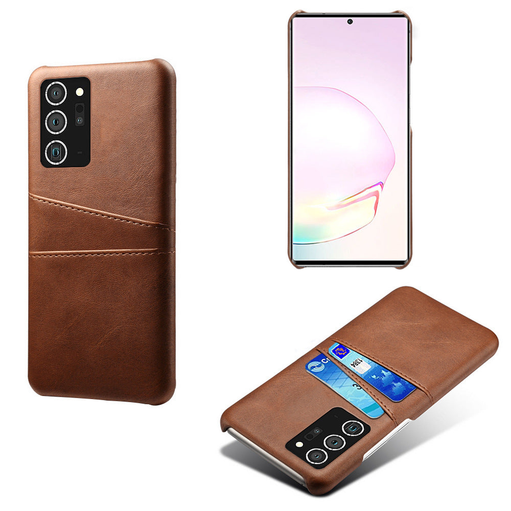 M Mobile Phone Case Double Card Phone Case in brown leather, designed for Samsung, featuring card holder and stylish design.