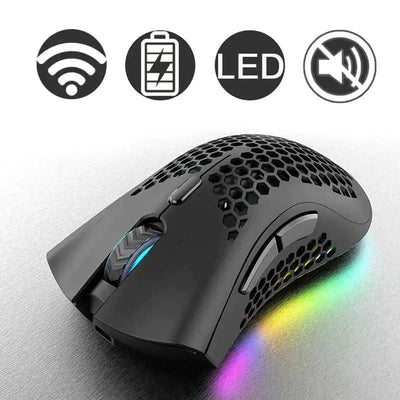 Wireless honeycomb ergonomic wireless gaming mouse with rechargeable battery and RGB LED backlit